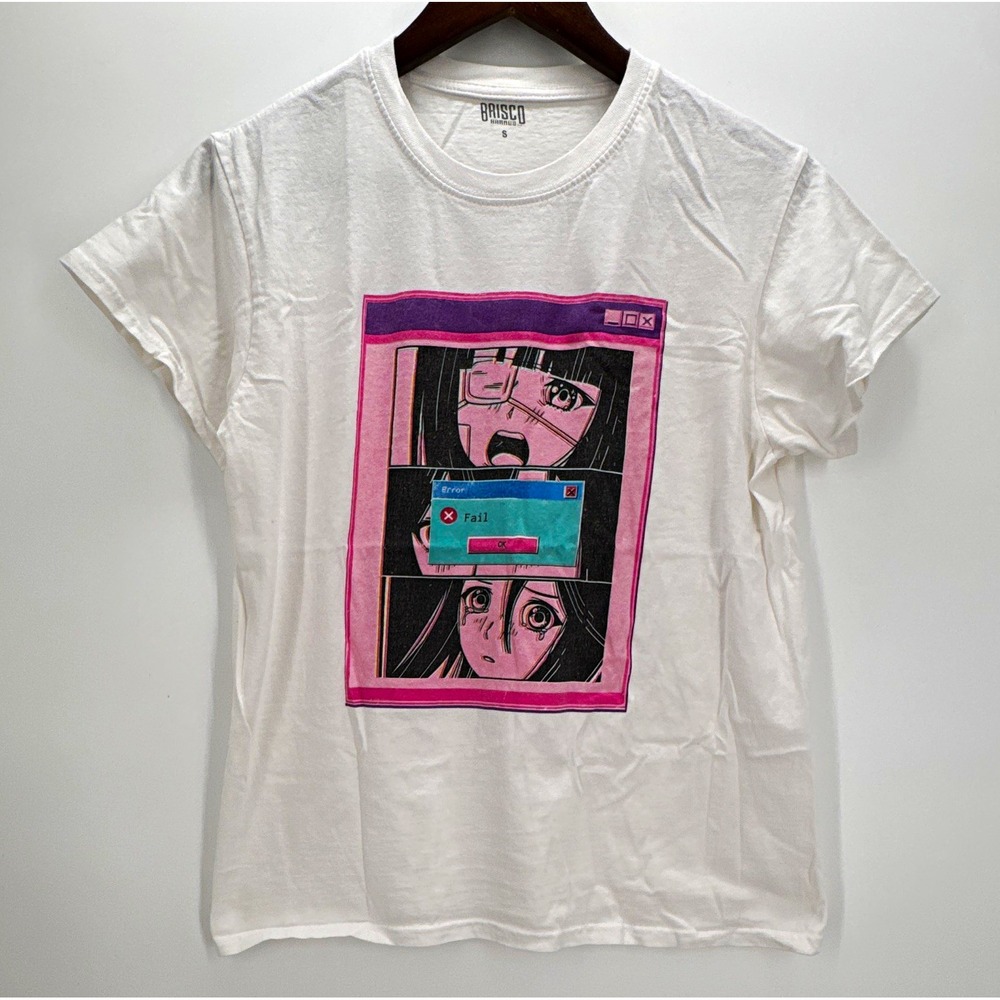 Brisco White Anime Girl Graphic Print Crew Neck Short Sleeve T-Shirt Mens S